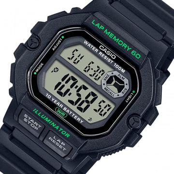 Ρολόι χρονογράφος Casio Illuminator WS-1400H-1AVEF με μαύρο καουτσούκ λουράκι, μαύρο καντράν σε τετράγωνο σχημα με ψηφιακή ένδειξη και στεγανότητα 10ATM-100Μ.
